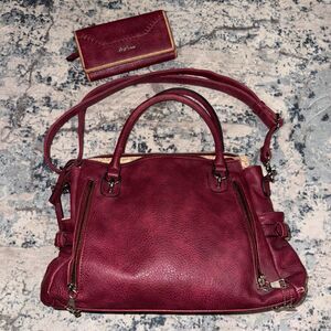 Lady Conceal Ann Satchel Red Leather Conceal Carry Purse and Wallet
